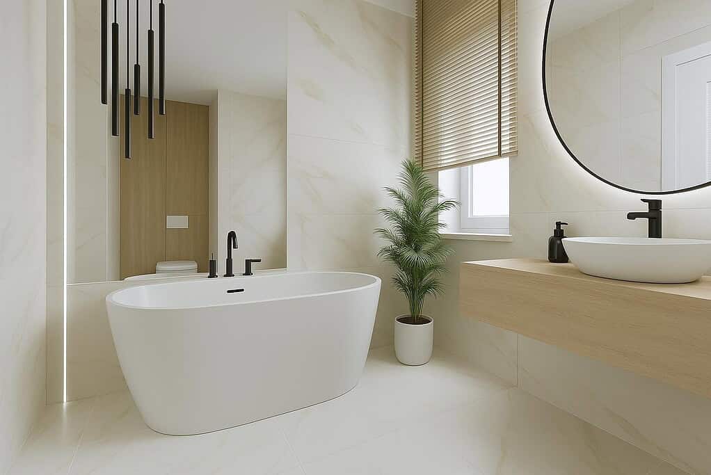 Łazienka z wanną i prysznicem w domach na sprzedaż Pszczyna